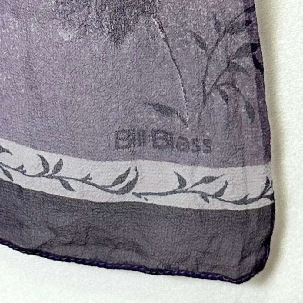 Bill Blass Purple Floral 100% Silk Scarf Wrap Botanical Print Vintage 52 x 13